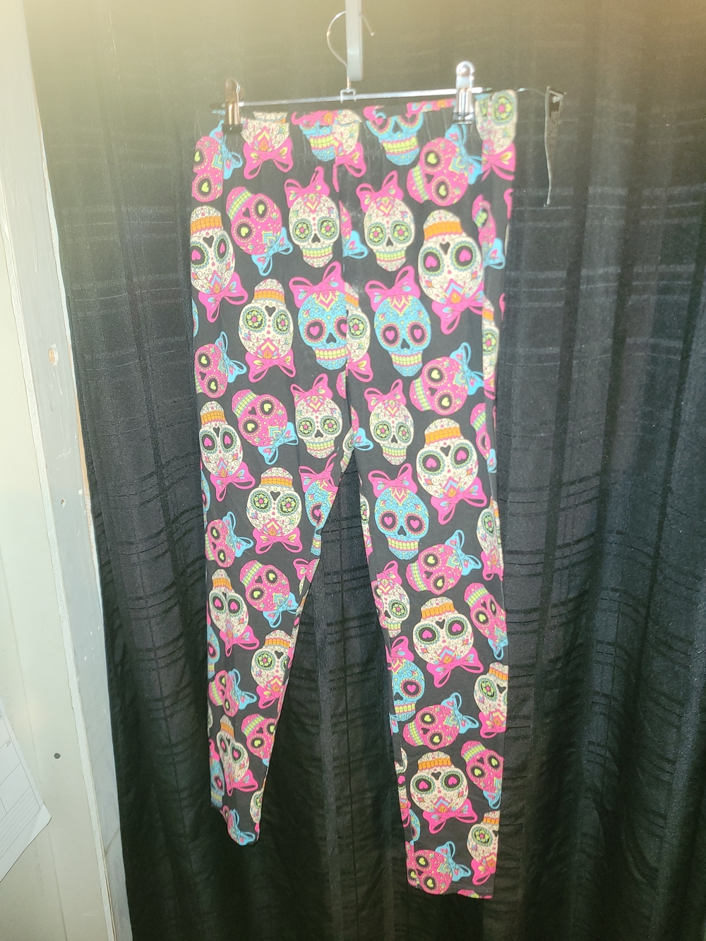 No Boundaries Black Leggings with Pink, Teal & Multicolor Sugar Skull Print
